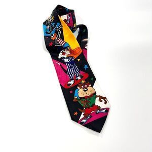 Warner Bros. Vintage 1993 Tie - Black with Multicolor Cartoon Characters